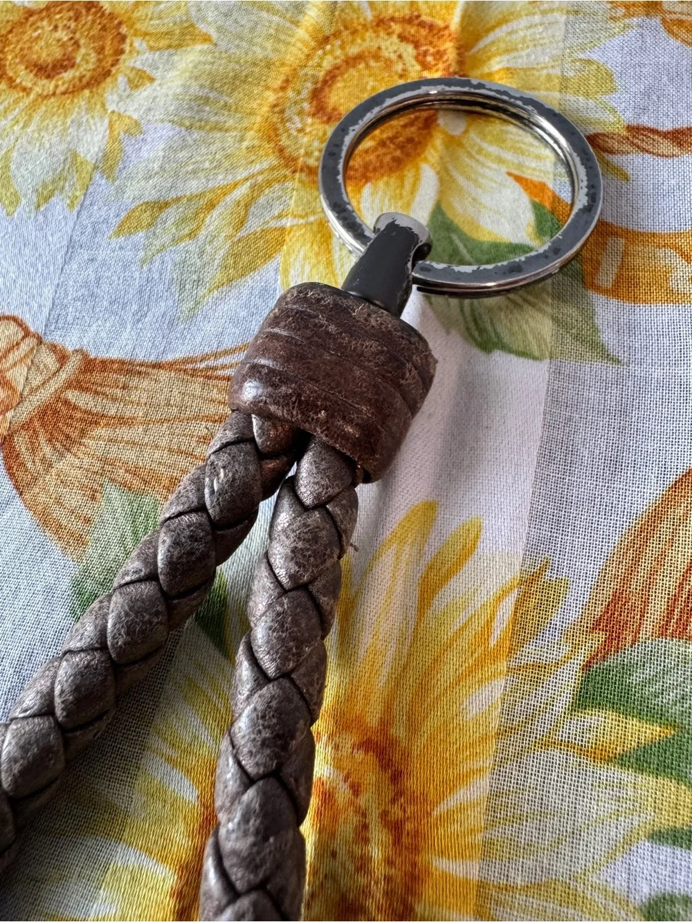 Bottega Veneta Intrecciato Braided Leather Loop Keychain Brown/Gray